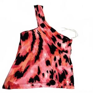 Cache One-Shoulder Animal Print Top Size Large